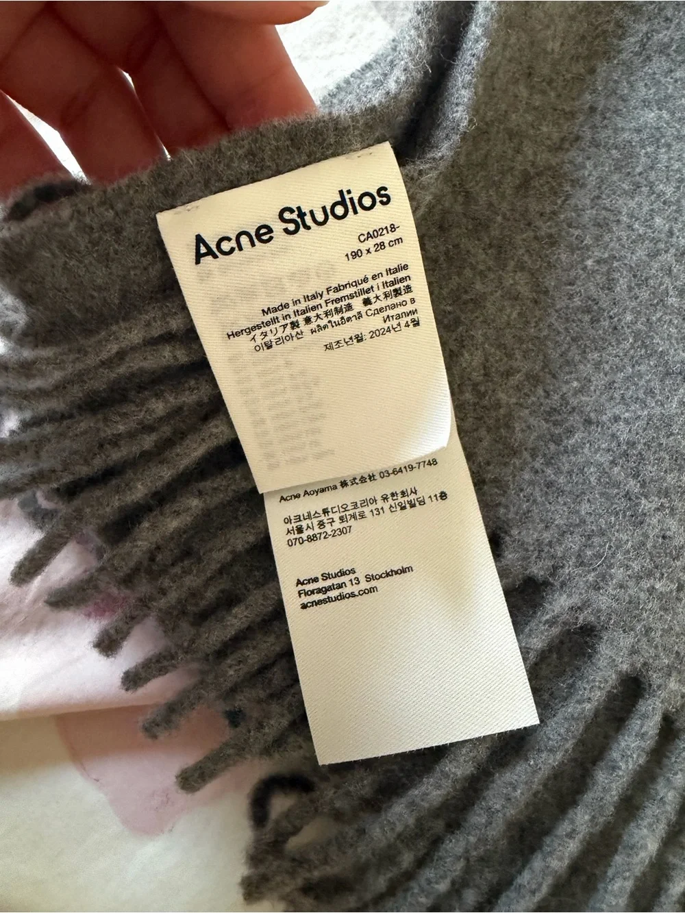 Acne Grey Fringe Wool Skinny Scarf